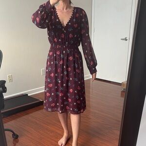 Express Size M Maroon Floral Long Sleeve Dress